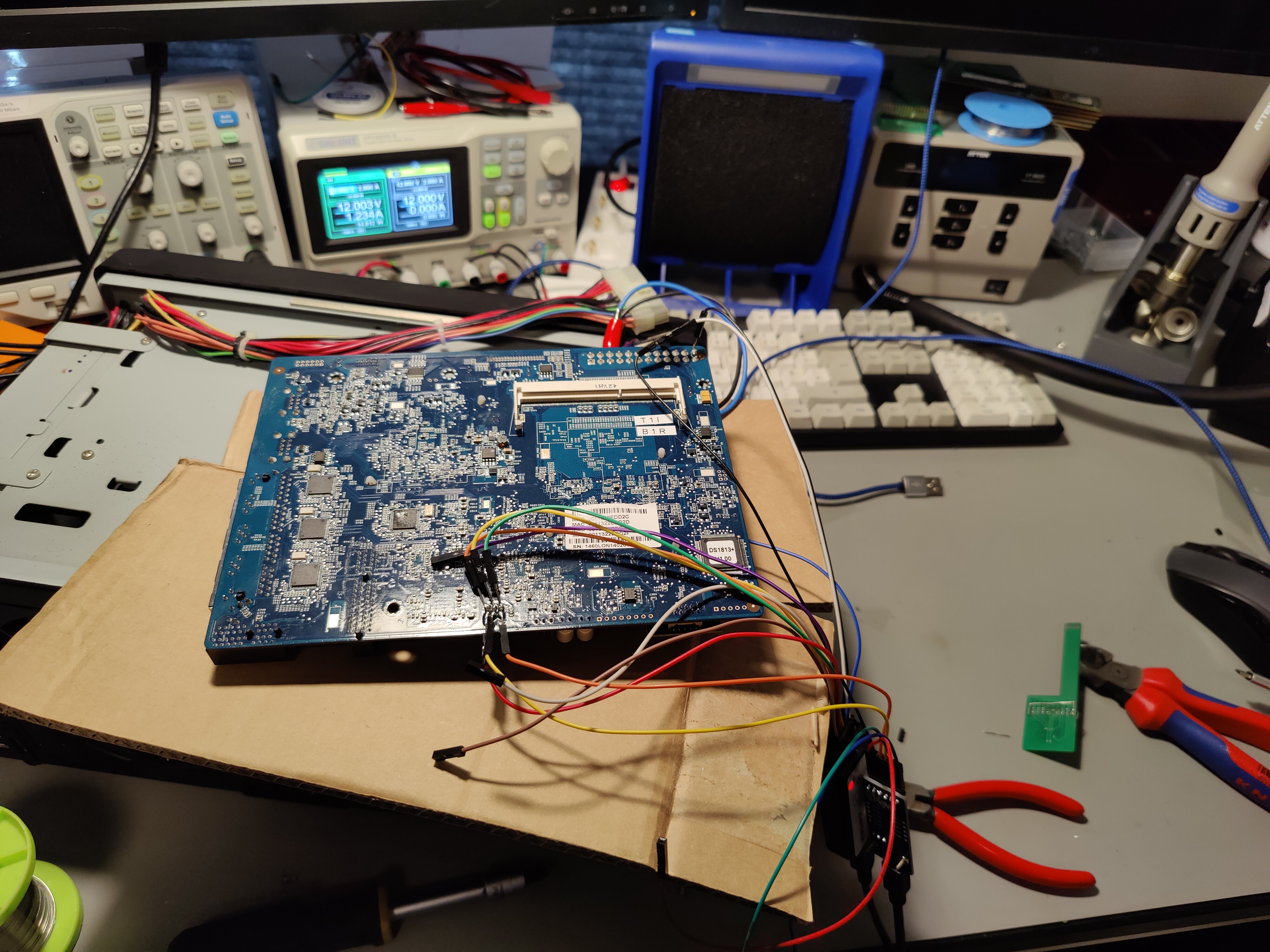 Jumper leads connected to bodged pins on the motherboard